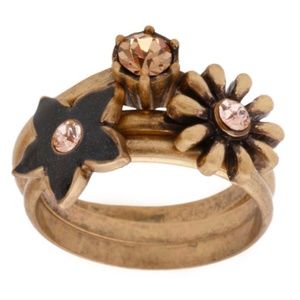 Goldtone Black Enamel and Crystal 3-piece Ring Set